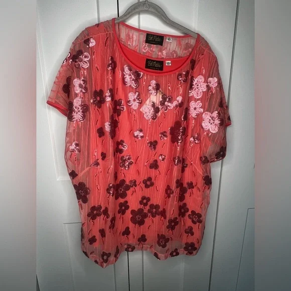 Bob Mackie NWT 2 Piece Tank + Mesh Floral Poncho Women's Plus Size 2X - Picture 1 of 7